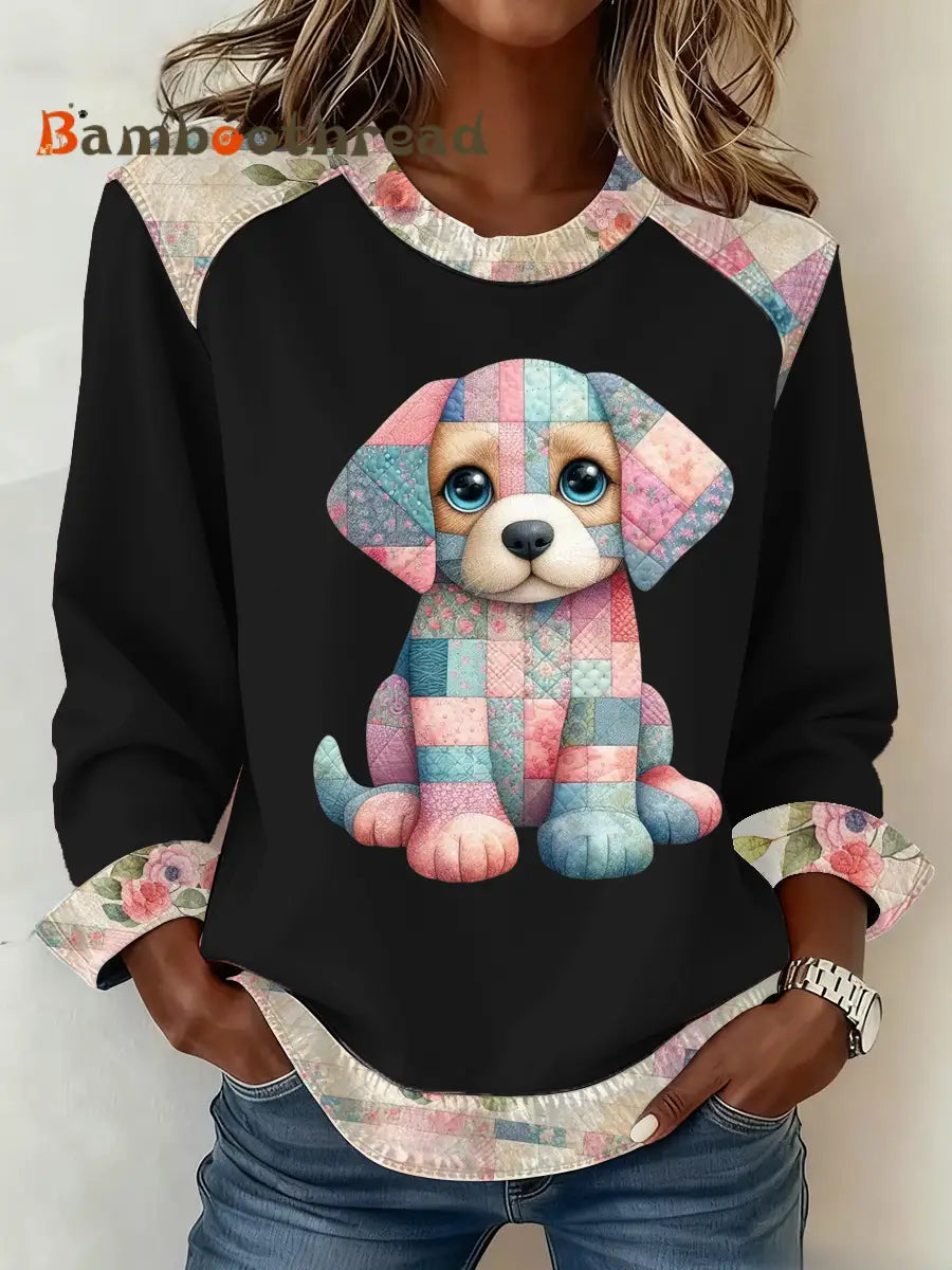 Women’s cute dog print Top Black / S