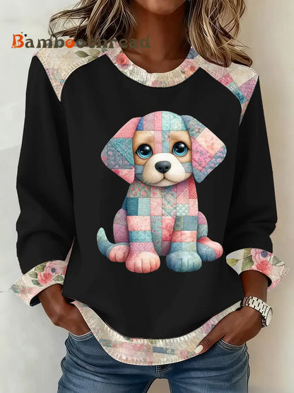 Women’s cute dog print Top Black / S