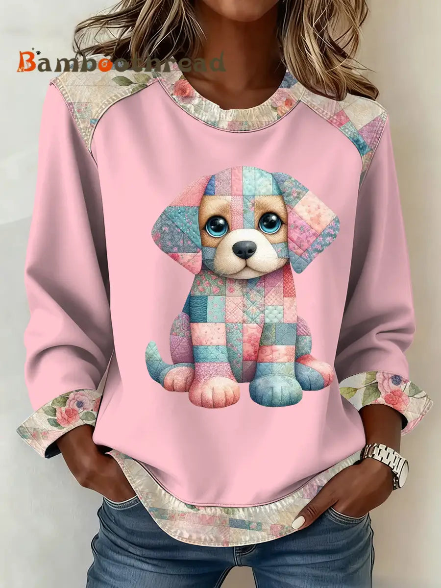 Women’s cute dog print Top Pink / S