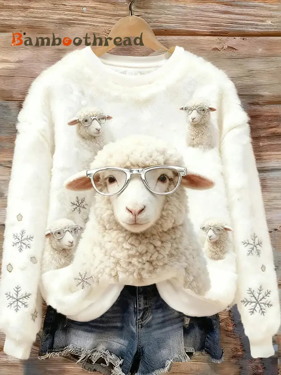 Women’s Cute Sheep Flannel Hoodie White / S