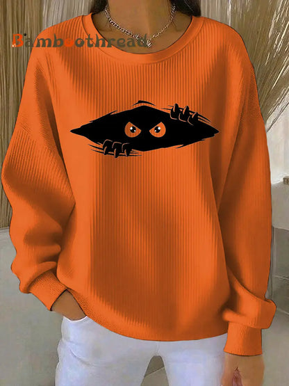 Women’s cutu cat Printed Vintage Casual Loose Long Sleeve Top Orange / S