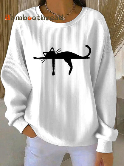 Women’s cutu cat Printed Vintage Casual Loose Long Sleeve Top White / S