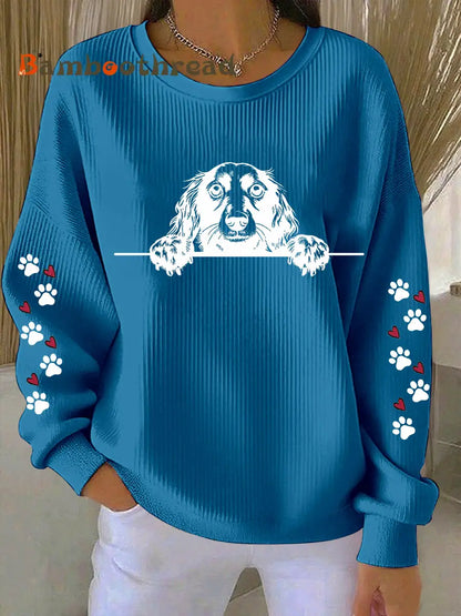 Women’s Dachshund Art Print Casual Sweatshirt Blue / S