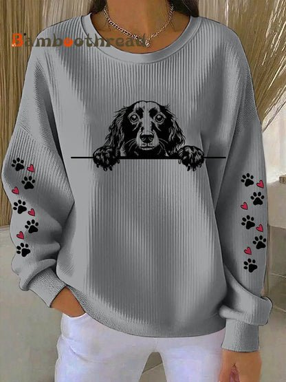 Women’s Dachshund Art Print Casual Sweatshirt Gray / S