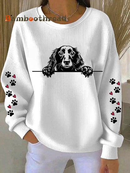 Women’s Dachshund Art Print Casual Sweatshirt White / S