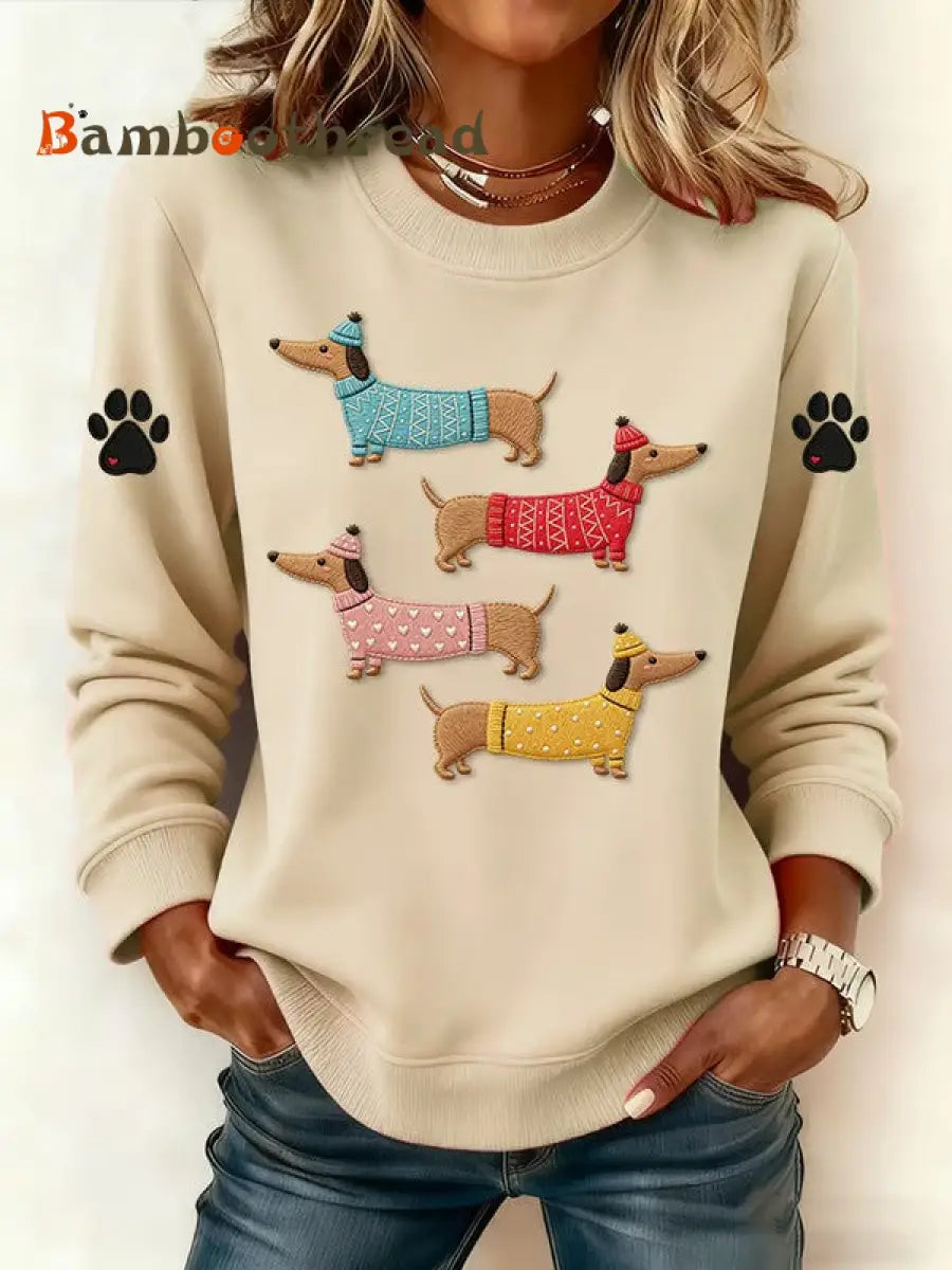 Women’s Dachshund Print Sweatshirt Apricot / S