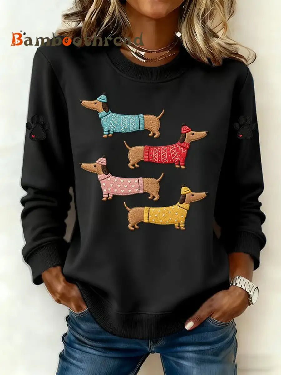 Women’s Dachshund Print Sweatshirt Black / S