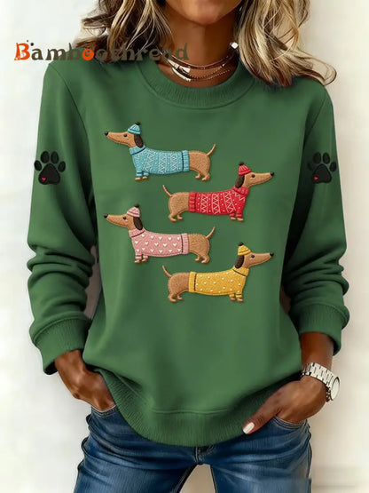 Women’s Dachshund Print Sweatshirt Green / S