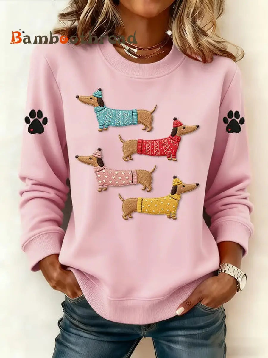 Women’s Dachshund Print Sweatshirt Pink / S