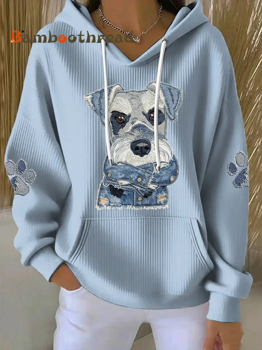 Women’s Denim Animal Printed Round Neck Long Sleeved Hoodie Light Blue / S