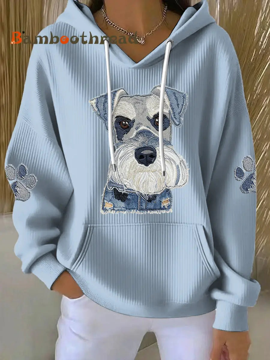 Women’s Denim Animal Printed Round Neck Long Sleeved Hoodie Light Blue / S