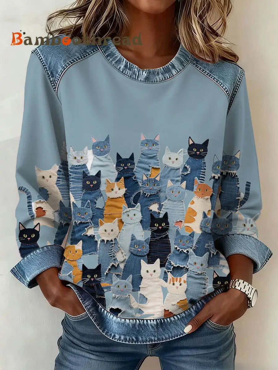 Women’s Denim Kitten Sweatshirt Light Blue / S