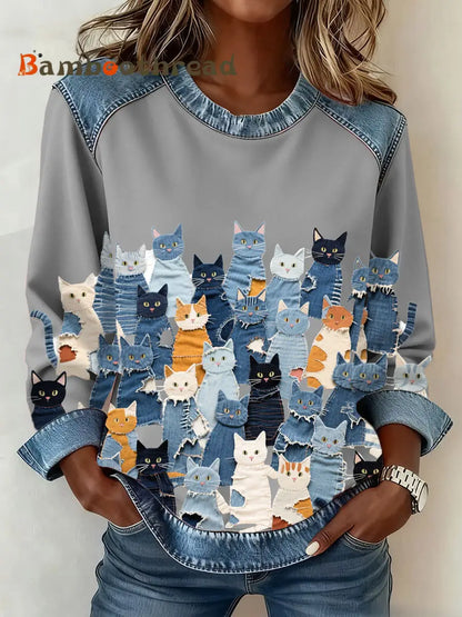 Women’s Denim Kitten Sweatshirt Light Gray / S