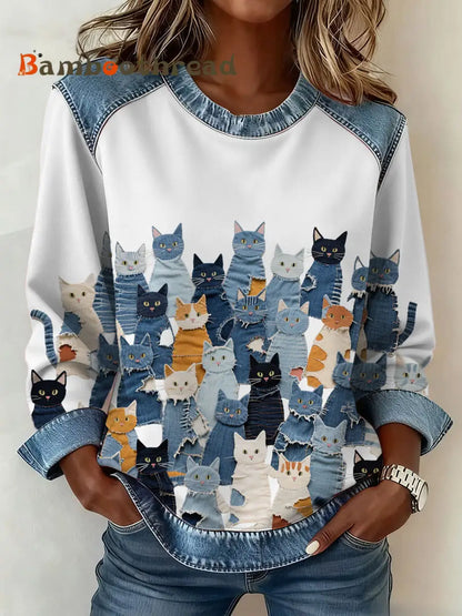 Women’s Denim Kitten Sweatshirt White / S