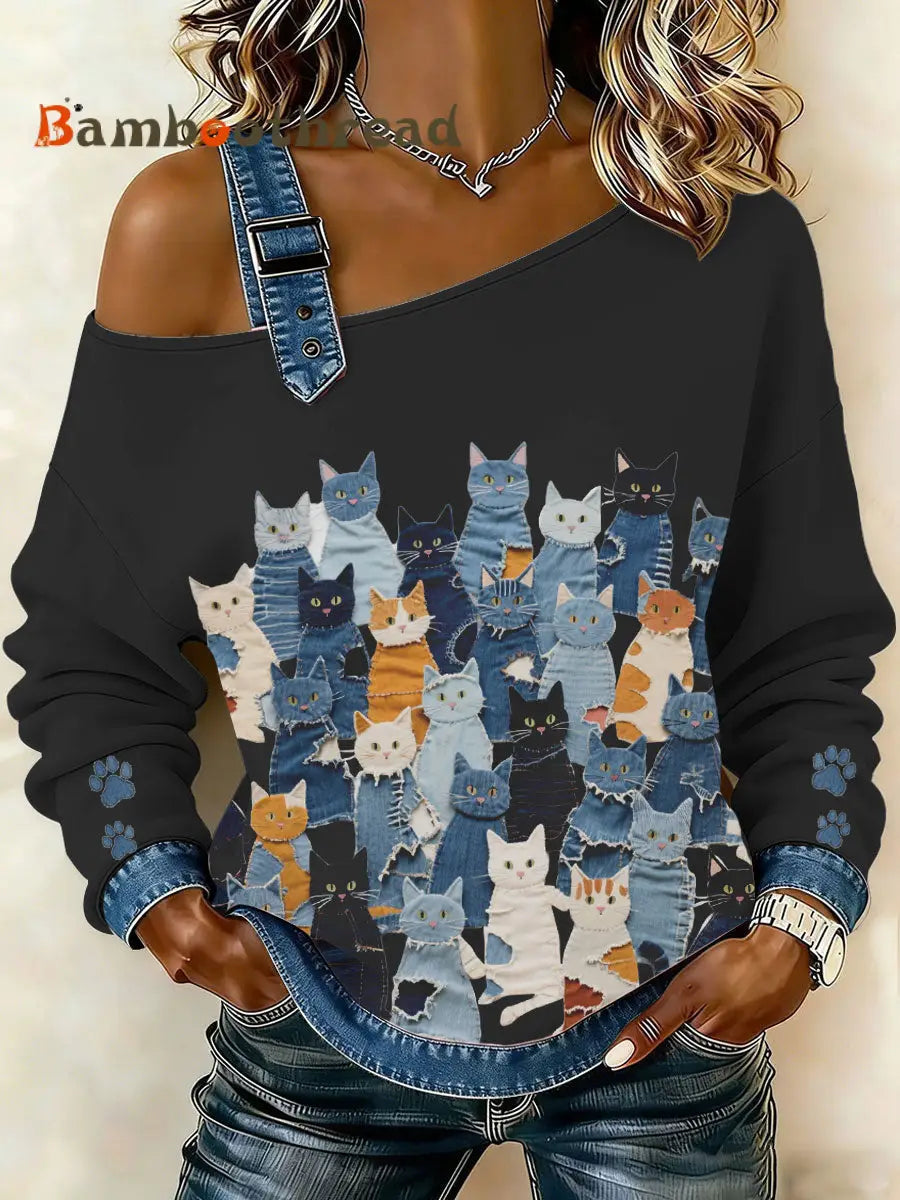 Women’s Denim Kitten Top Black / S