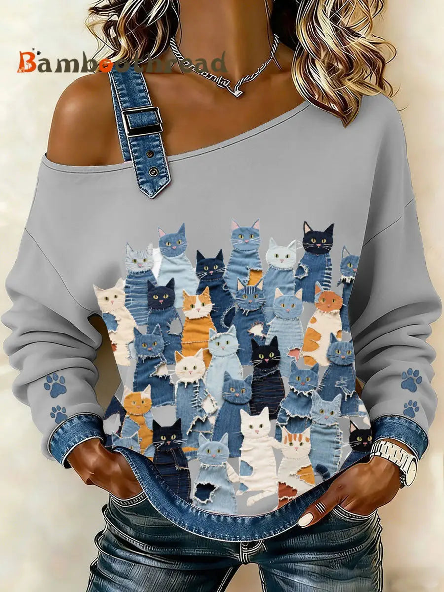 Women’s Denim Kitten Top Light Gray / S