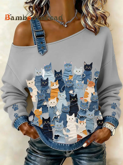 Women’s Denim Kitten Top Light Gray / S