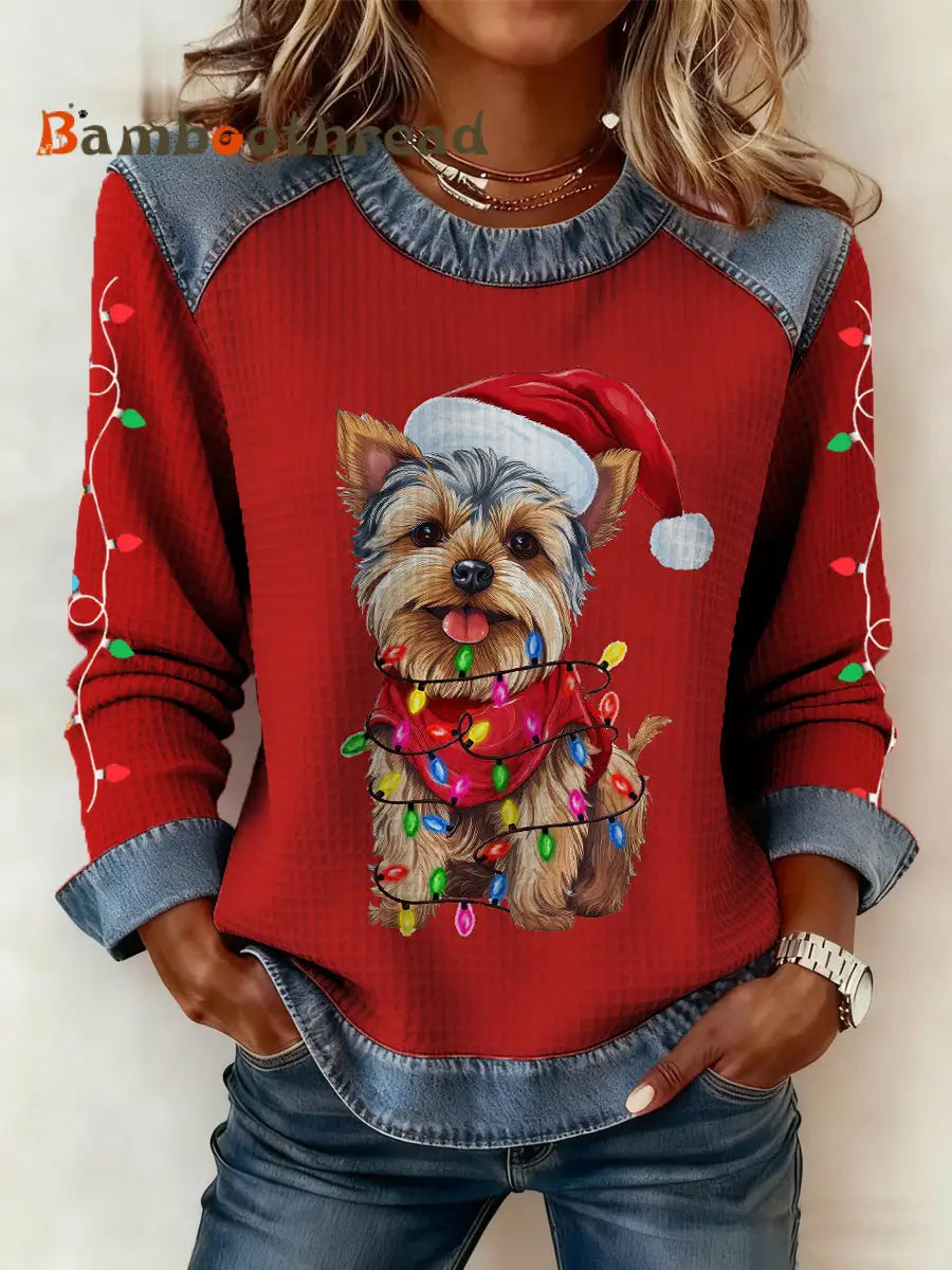 Women’s Denim Patchwork Top Red / S