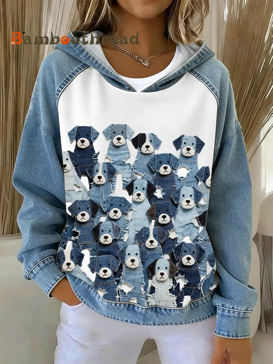 Women’s Denim Puppy Hoodie White / S