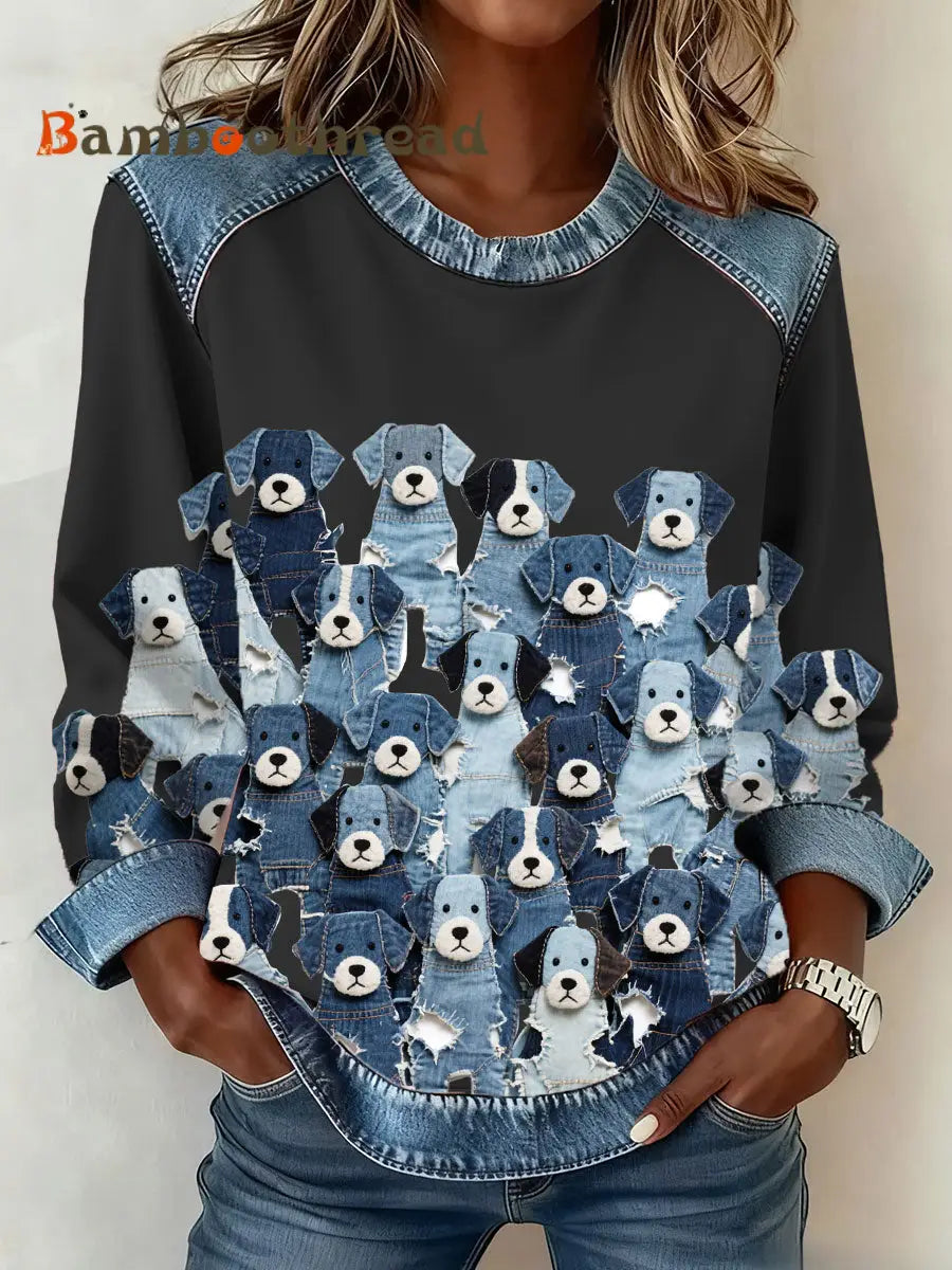 Women’s Denim Puppy Sweatshirt Black / S