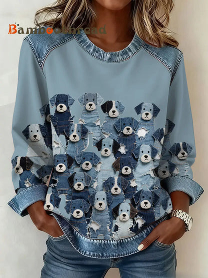 Women’s Denim Puppy Sweatshirt Light Blue / S