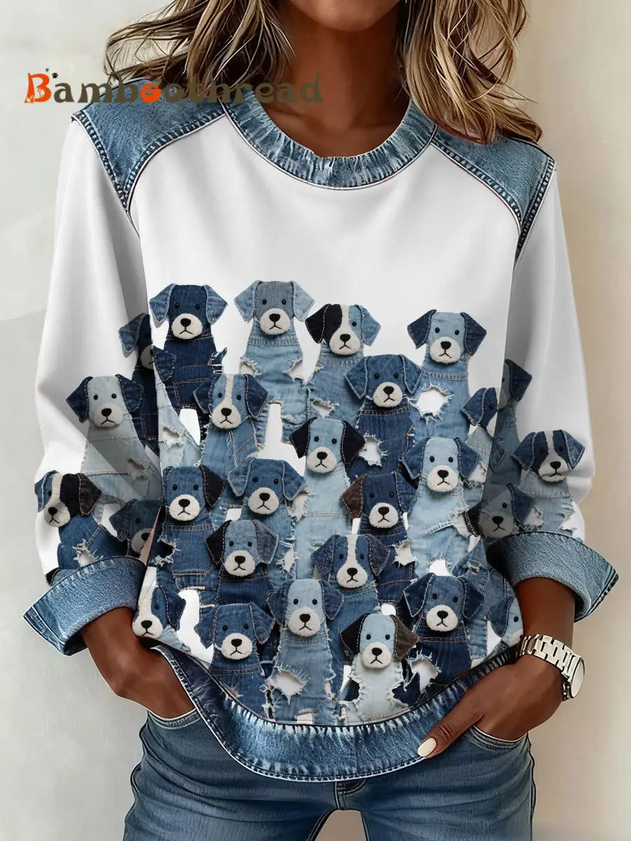 Women’s Denim Puppy Sweatshirt White / S
