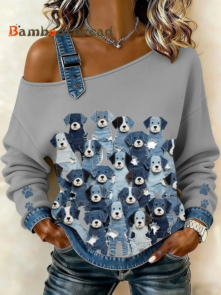 Women’s Denim Puppy Top Light Gray / S