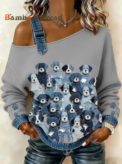 Women’s Denim Puppy Top Light Gray / S