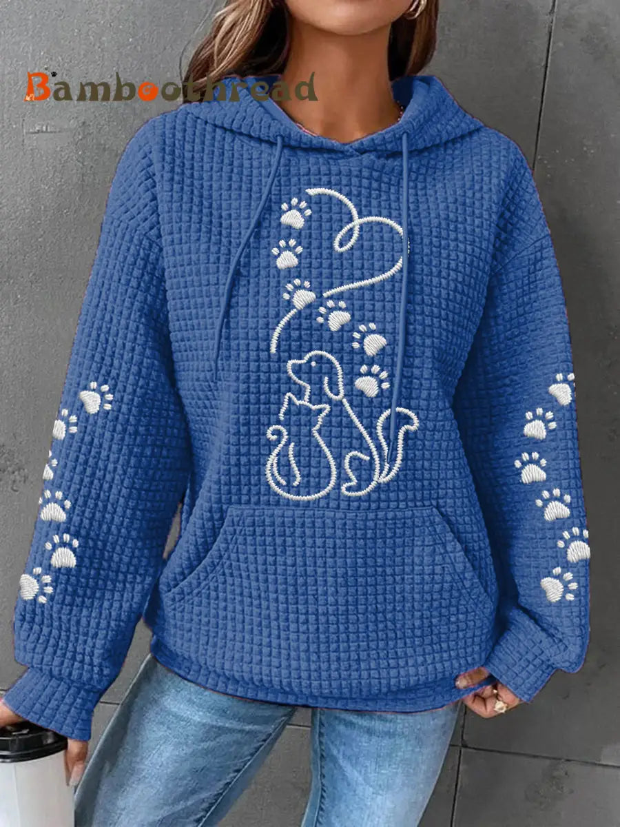 Women’s Dog And Cat Love Heart Print Casual Waffle Hoodie