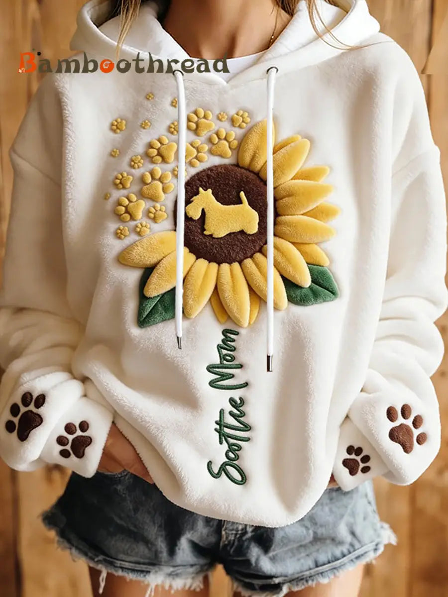 Women’s Dog Art Print Casual Hoodie White / S