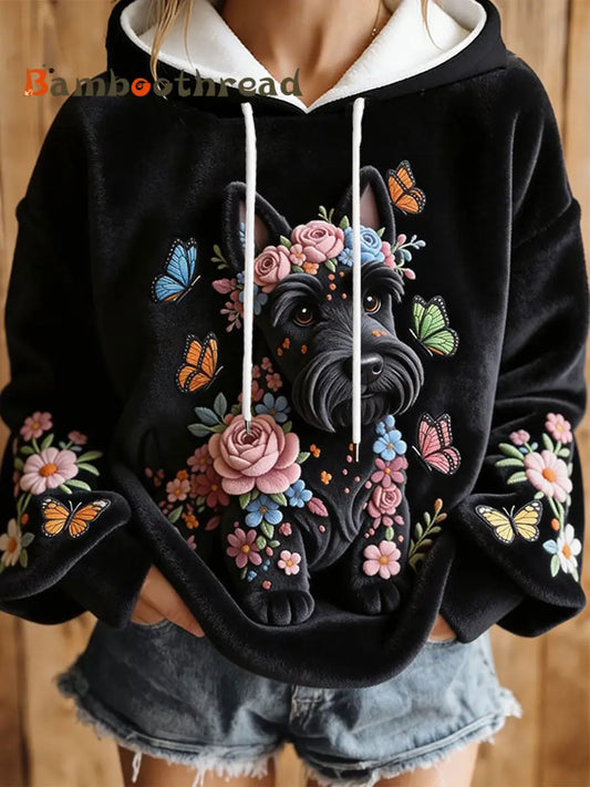 Women’s Dog Art Print Casual Hoodie White / S