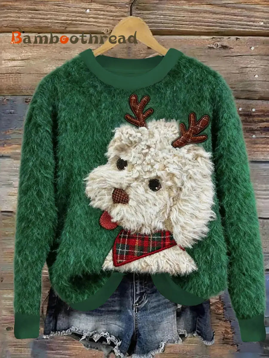 Women’s Dog Art Print Casual Top Green / S