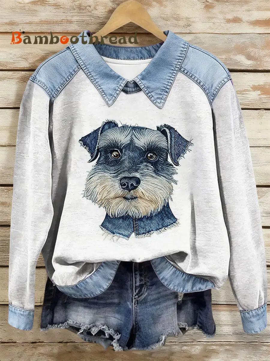 Women’s Dog Art Print Casual Top White / S