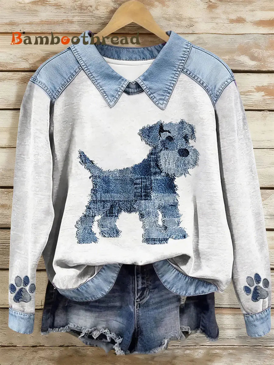 Women’s Dog Art Print Casual Top White / S