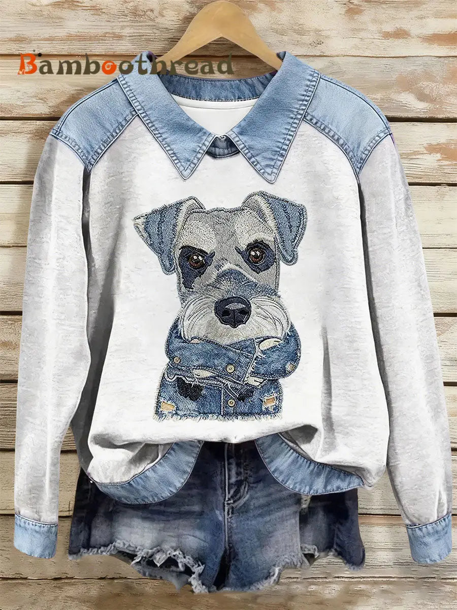 Women’s Dog Art Print Casual Top White / S