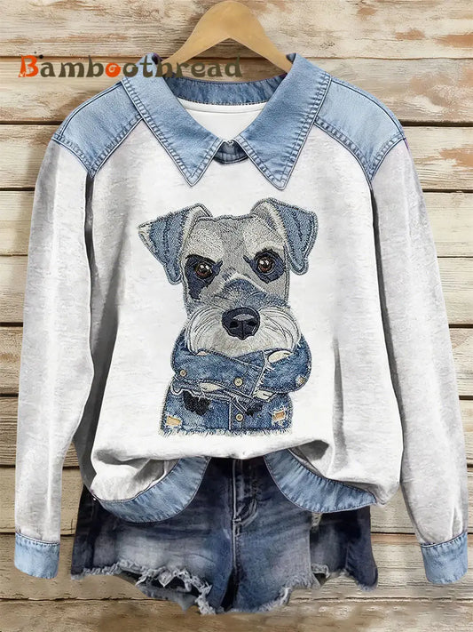 Women’s Dog Art Print Casual Top White / S