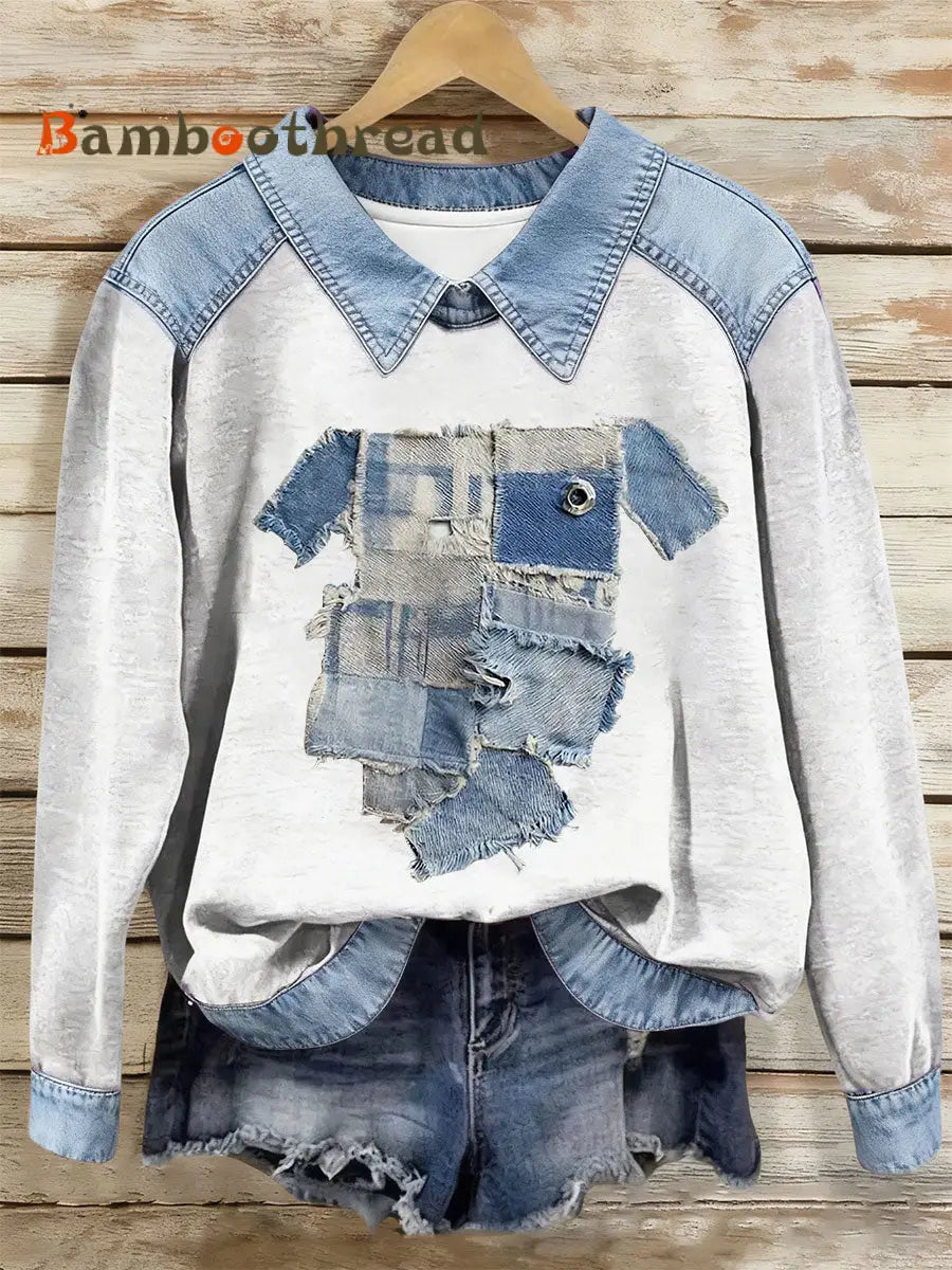 Women’s Dog Art Print Casual Top White / S