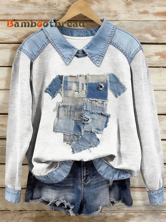 Women’s Dog Art Print Casual Top White / S