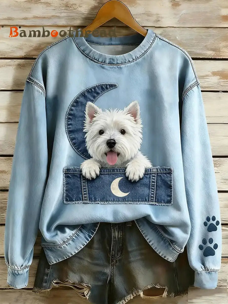 Women’s Dog Art Printed Sweatshirt As picture / S