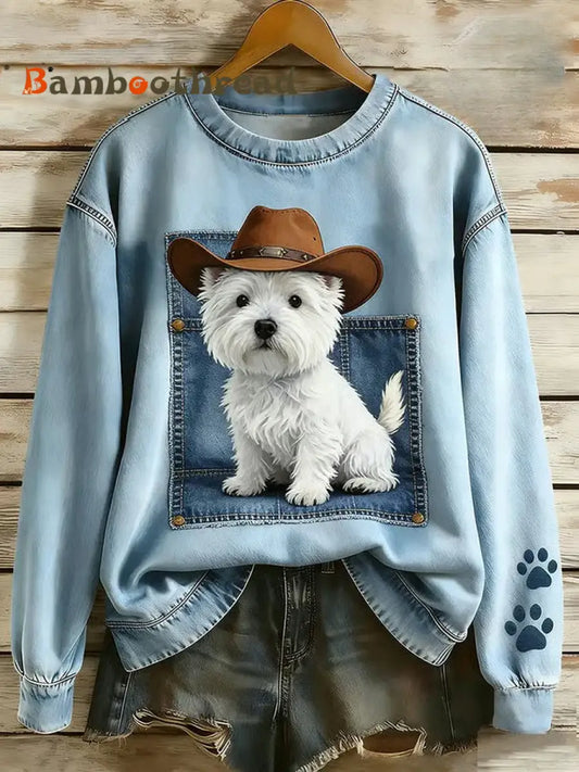 Women’s Dog Art Printed Sweatshirt As picture / S