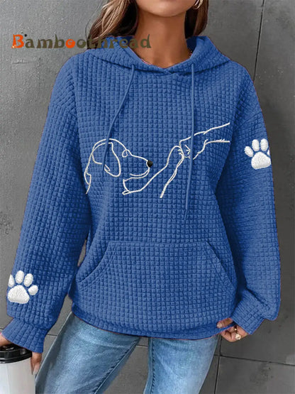 Women’s Dog Paw Print Dog Lovers Casual Waffle Hoodie