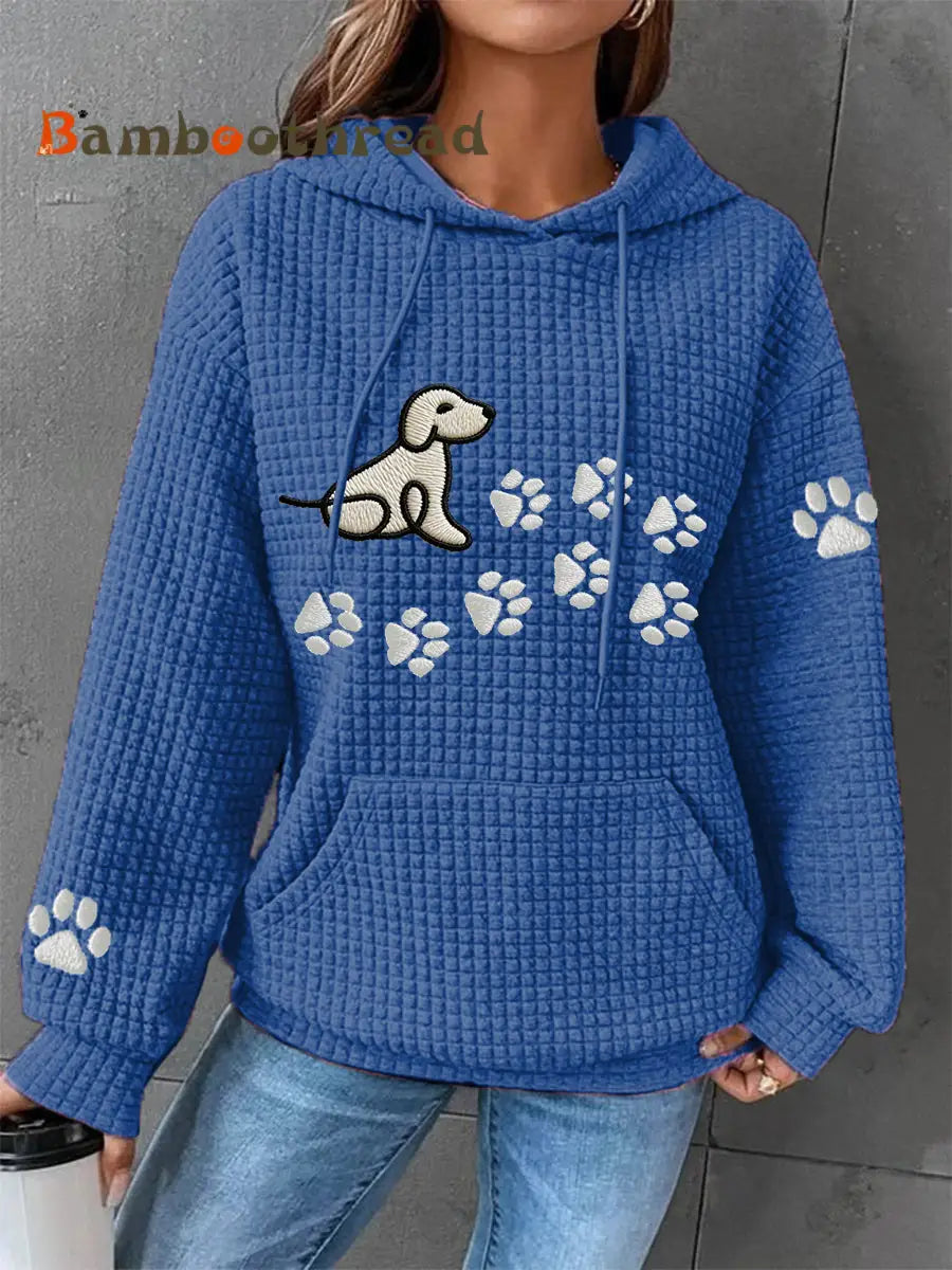 Women’s Dog Paw Print Dog Lovers Casual Waffle Hoodie