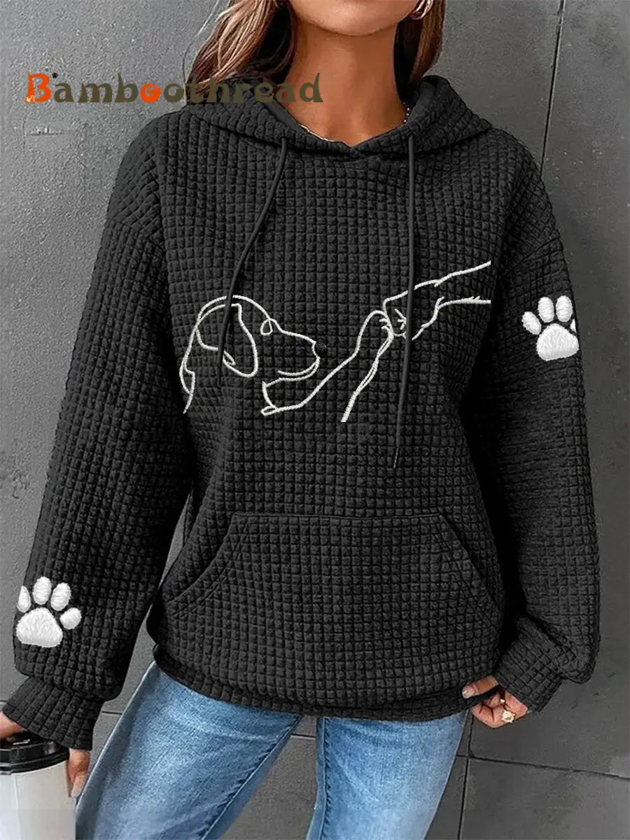 Women’s Dog Paw Print Dog Lovers Casual Waffle Hoodie Black / S