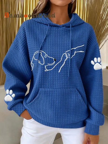 Women’s Dog Paw Print Dog Lovers Casual Waffle Hoodie Blue / S
