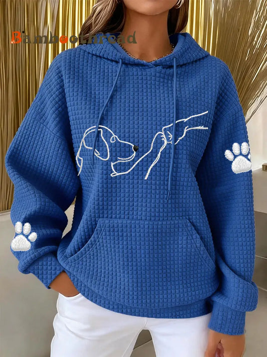 Women’s Dog Paw Print Dog Lovers Casual Waffle Hoodie Blue / S