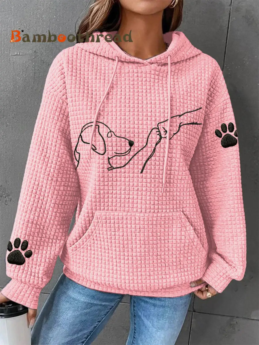 Women’s Dog Paw Print Dog Lovers Casual Waffle Hoodie Pink / S