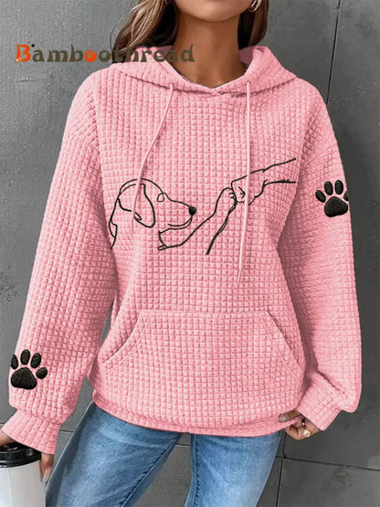 Women’s Dog Paw Print Dog Lovers Casual Waffle Hoodie Pink / S