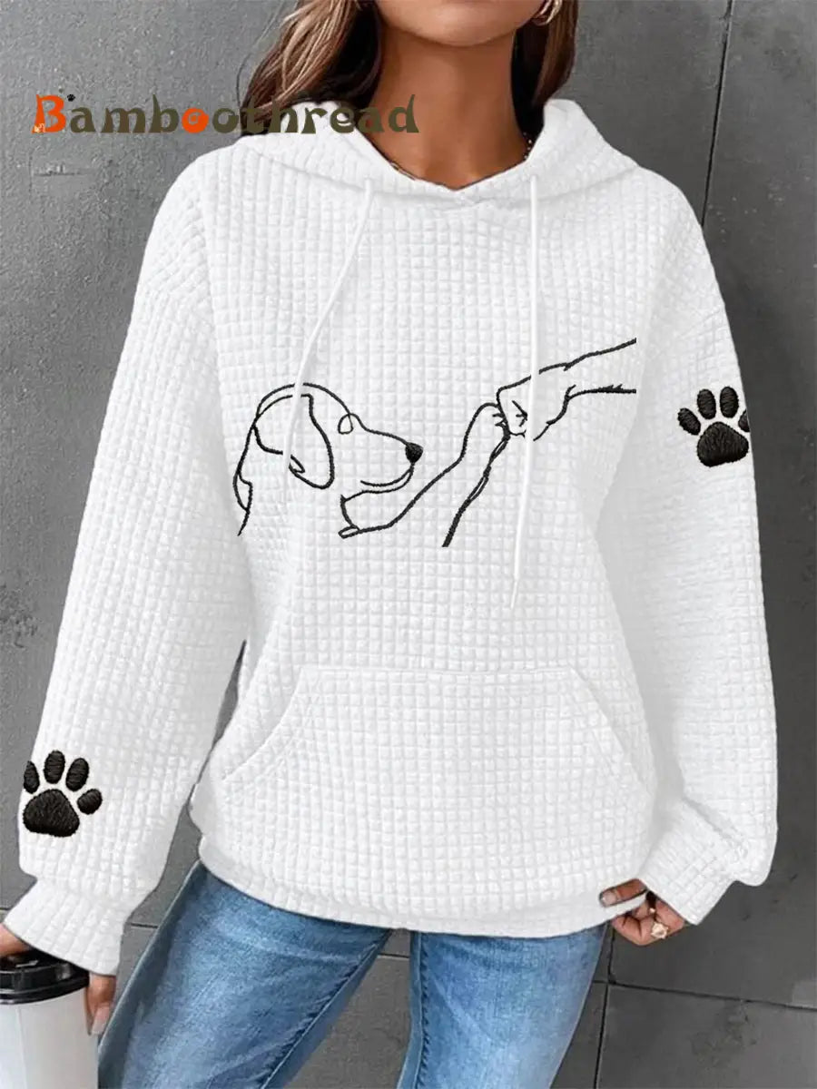 Women’s Dog Paw Print Dog Lovers Casual Waffle Hoodie White / S