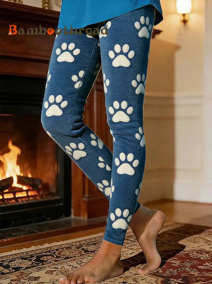 Women’s Dog Paw Warm Fleece-Lined Leggings Blue / S