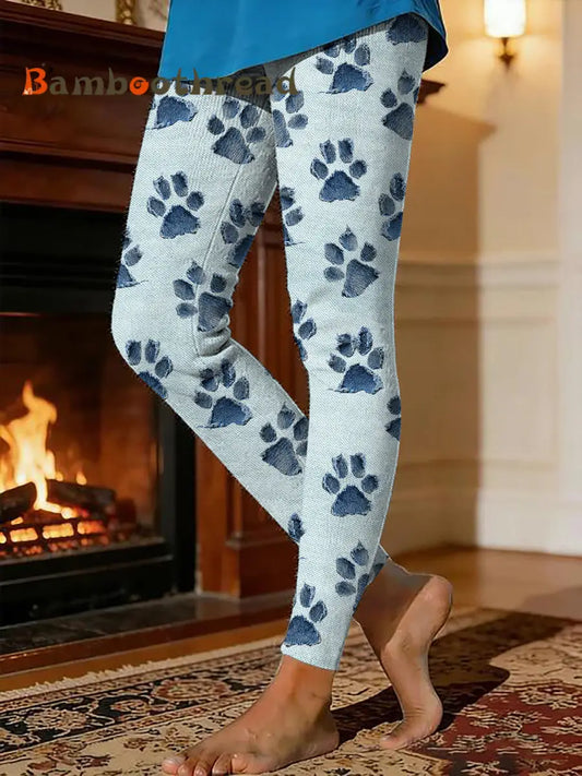 Women’s Dog Paw Warm Fleece-Lined Leggings Light Blue / S